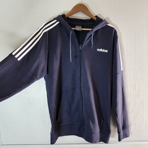 Adidas Sports Long Sleeve Striped Zipper Zip Up Hoodie Hooded Sweater